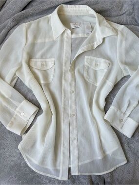 emma james white sheer button-up blouse